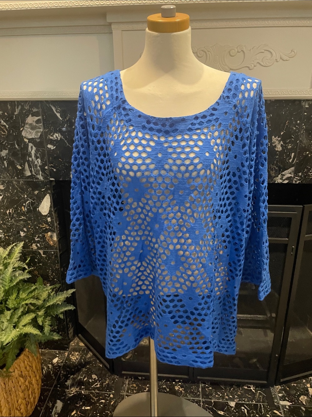 Kaktus Bright Royal Blue Crochet Openwork Top